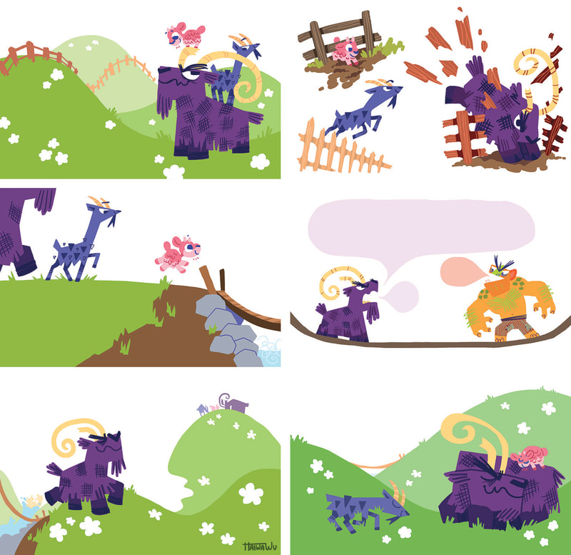Three Billy Goats Gruff color roughs